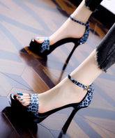 Sandalias de tacón alto con estampado de leopardo negro estilo europeo y americano